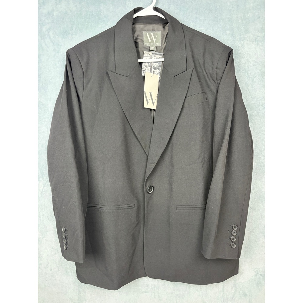 Worthington Womens Black Peak Lapel One Button Blazer Jacket PXXL New